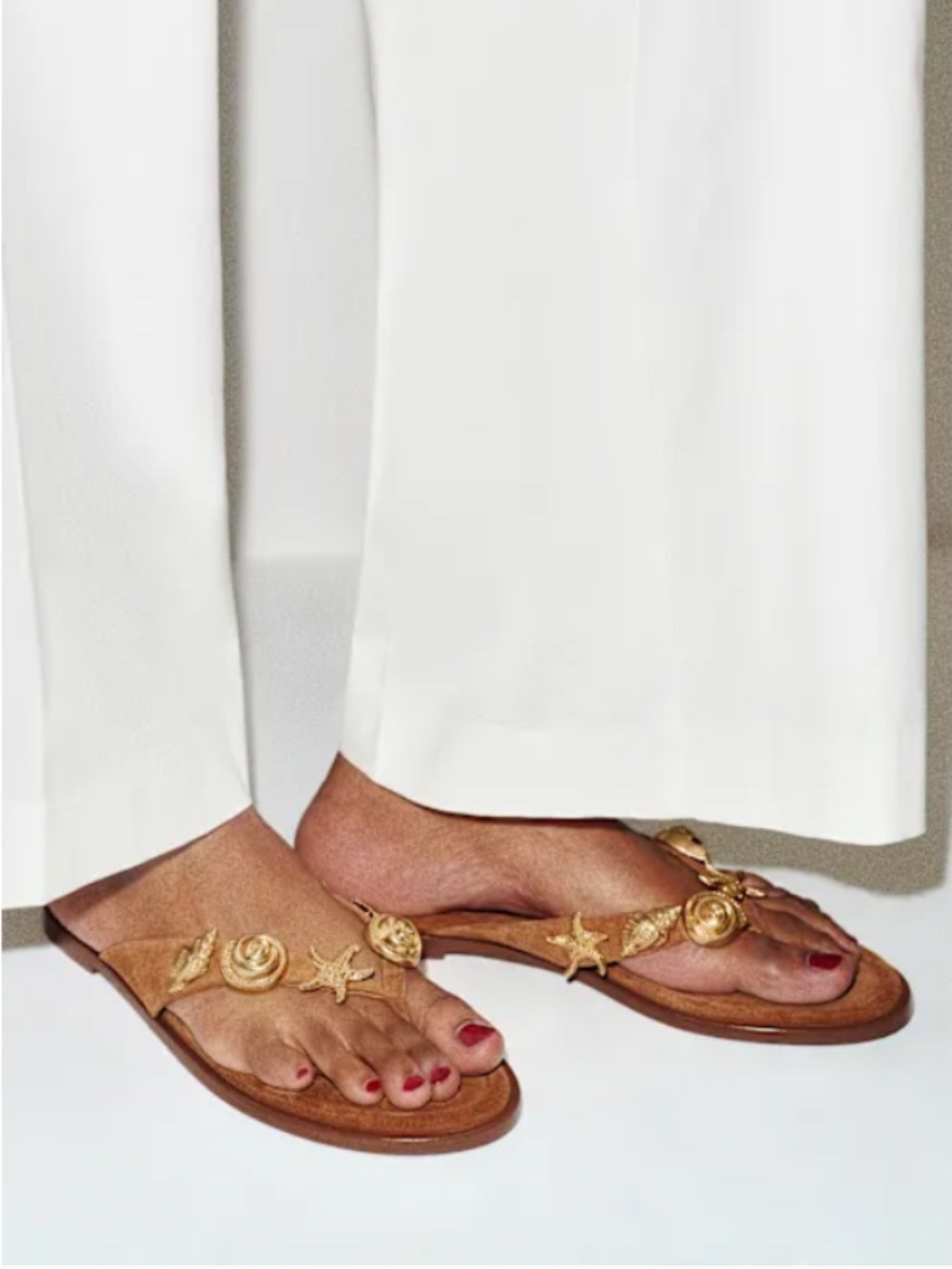 Reformation Jessie Thong Gold Shell Sandal